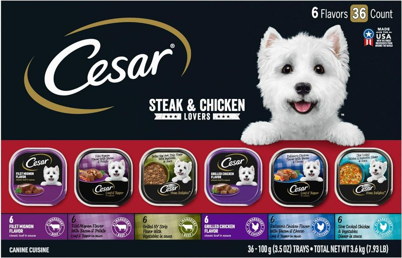 Photo 1 of CESAR Adult Wet Dog Food Steak and Chicken Lovers Variety Pack with Real Meat or Real Chicken, (36) 3.5 oz. Easy Peel Trays