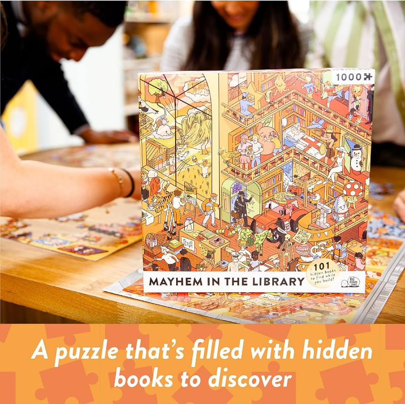 Photo 2 of Mayhem in The Library: Book Jigsaw Puzzle for Adults (1000 Pieces) Filled with 101 Riddles to Solve