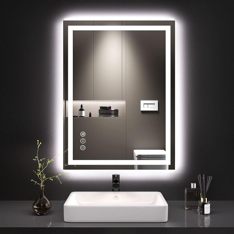 Photo 1 of LOAAO 24X32 LED Bathroom Mirror with Lights, Anti-Fog, Dimmable, Backlit + Front Lit, Lighted Bathroom Vanity Mirror for Wall, Memory Function