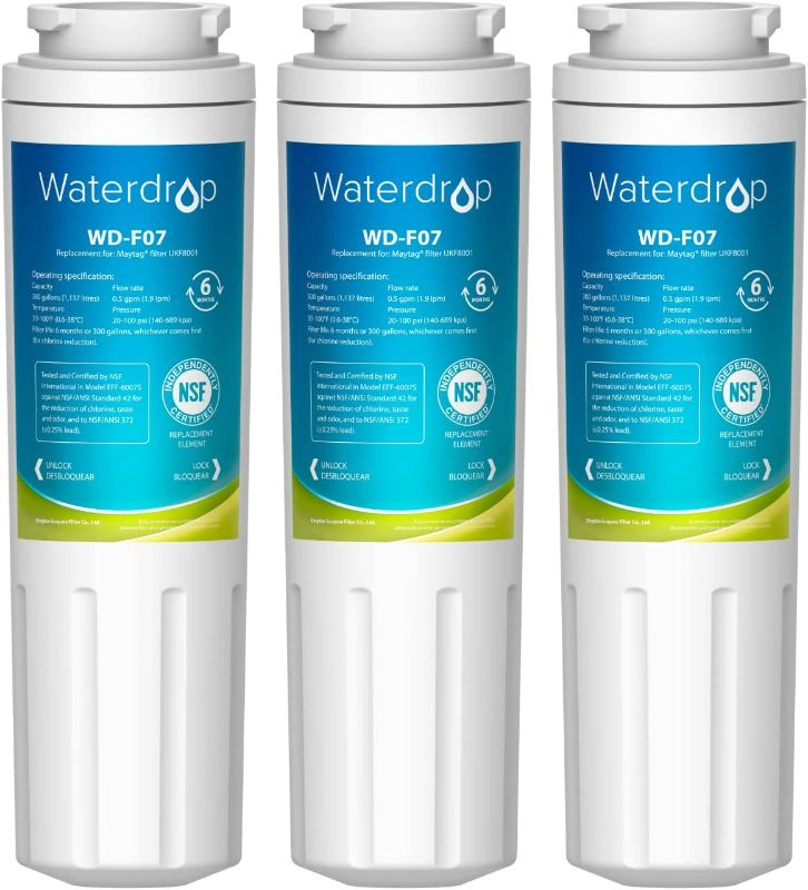 Photo 1 of Waterdrop EDR4RXD1 Compatible with EveryDrop Filter 4, Whirlpool UKF8001, 4396395, Maytag UKF8001AXX-200, UKF8001AXX-750, WD-F07, Refrigerator Water Filter, 3 Filters