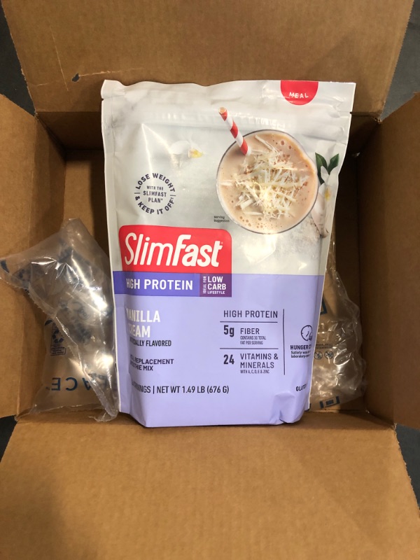 Photo 2 of SlimFast High Protein Meal Replacment Powder, 26 Servings, Advanced Nutrition Smoothie Mix with Vitamin and Mineral Blend, Gluten Free, Vanilla Cream