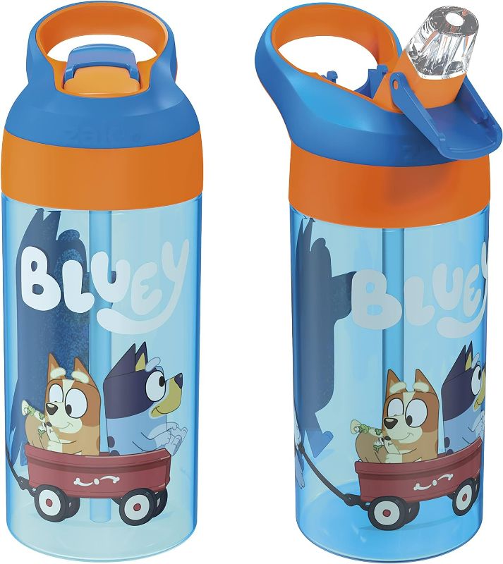 Photo 1 of Zak Designs 17.5 oz Riverside Bluey Kids Water Bottle with Straw and Built in Carrying Loop Made of Durable Plastic, Leak-Proof Design for Travel, 2PK Set