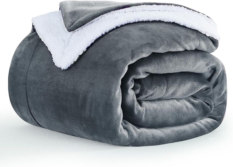 Photo 1 of Aisbo Warm Throw Blanket Twin - Extra Thick Sherpa Flannel Reversible Blanket Dark Grey for Twin Size Bed, Super Soft Plush Winter Blanket for Sofa and Couch, Fluffy Blanket