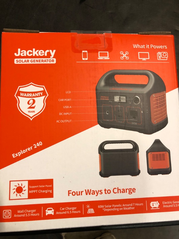 Photo 2 of Jackery Portable Power Station Explorer 240, 240Wh Backup Lithium Battery, 110V/200W Pure Sine Wave AC Outlet, Solar Generator for Outdoors Camping Travel Hunting Emergency