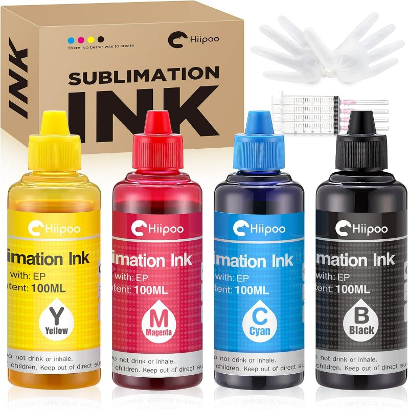 Photo 1 of Hiipoo Sublimation Ink Refilled Bottles Work with ET2760 ET2720 ET2803 ET2800 Inkjet Printer Heat Press Transfer on Mugs Tumblers Phone Case