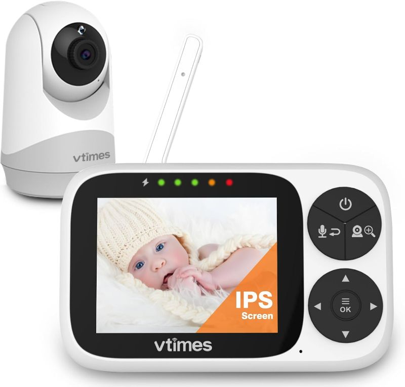 Photo 1 of VTimes Video Baby Monitor with Camera and Audio, 3.2" IPS Screen Baby Camera Monitor No WiFi Night Vision VOX Mode Pan-Tilt-Zoom Temperature Display 2 Way Audio Lullaby Feeding Alarm and 1000ft Range