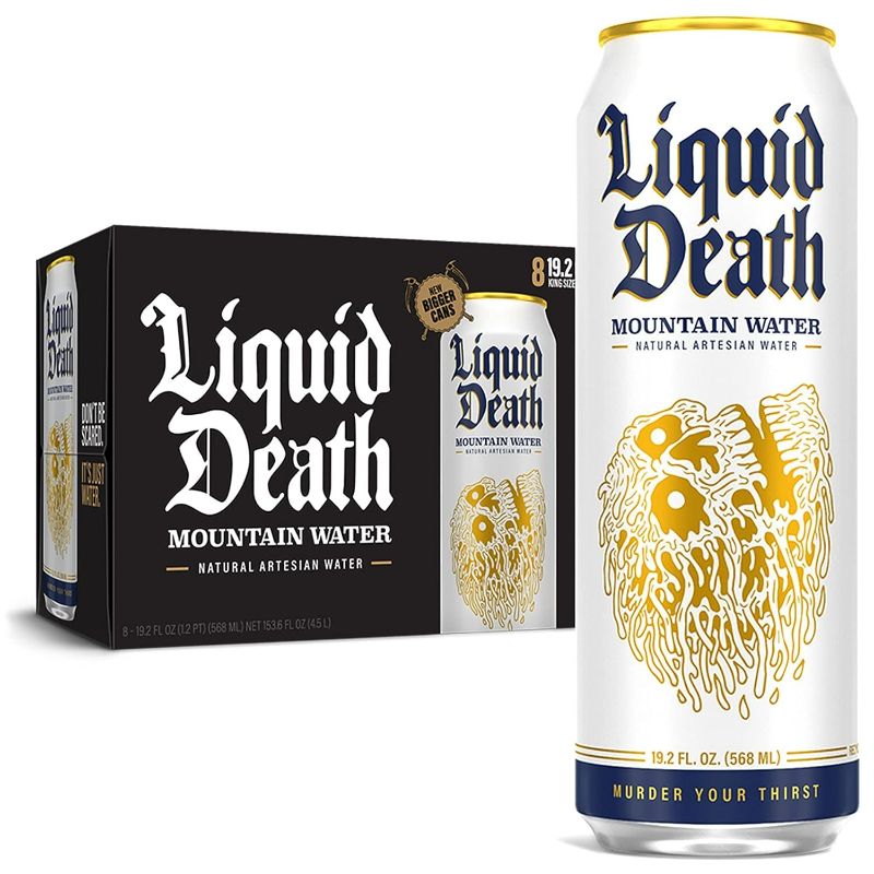 Photo 1 of Liquid Death Still Mountain Water, 19.2 oz King Size Cans (8-Pack)