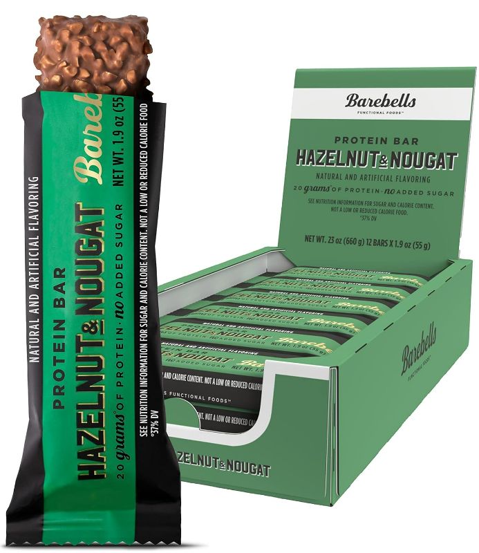 Photo 1 of Barebells Protein Bars Hazelnut & Nougat - 12 Count, 1.9oz Bars - Protein Snacks with 20g of High Protein - Chocolate Protein Bar with 1g of Total Sugars - On The Go Protein Snack & Breakfast Bars