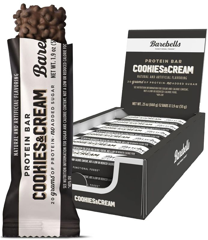 Photo 1 of Barebells Protein Bars Cookies & Cream - 12 Count, 1.9oz Bars - Protein Snacks with 20g of High Protein - Chocolate Protein Bar with 1g of Total Sugars - On The Go Protein Snack & Breakfast Bars