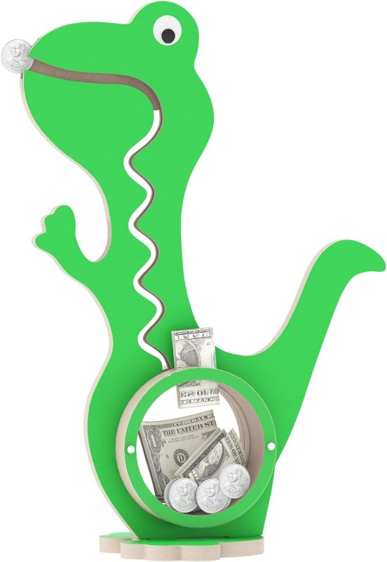Photo 1 of squacco Dinosaur Piggy Bank for Girls Boys Kids Big animel Personalized Wooden Coin Bank Money Saving Box for Children Adult Best Toy Gift?Dinosaur -Grass Green