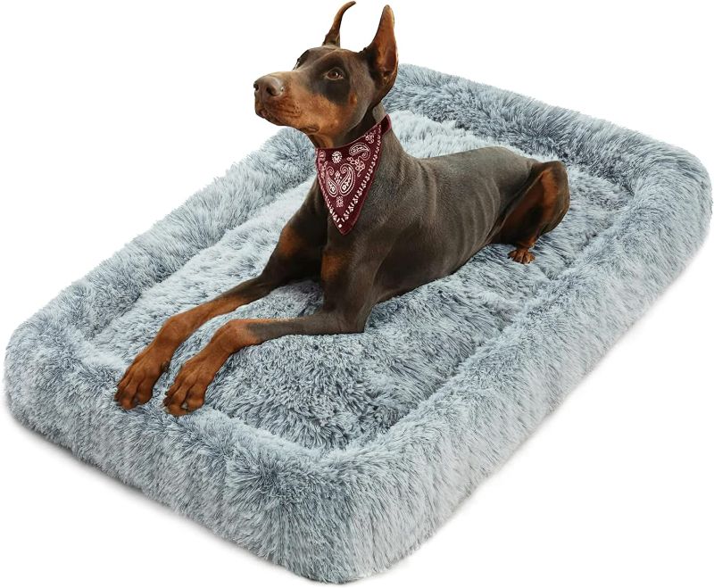 Photo 1 of KISYYO Deluxe Dog Bed Mat for Large Dogs Fluffy Cozy Kennel Pad Washable Dog Crate Mat 36 inch with Pillow Edge Design
