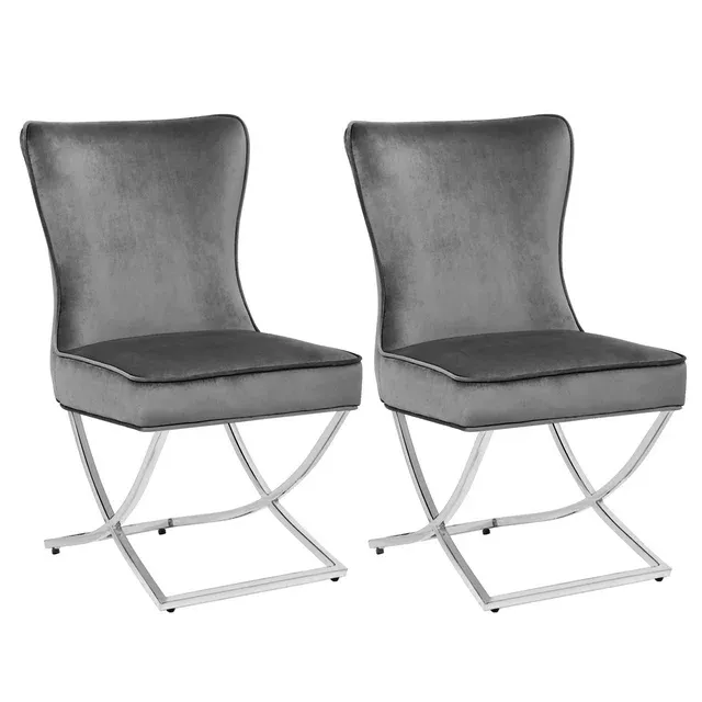 Photo 1 of Foredo Elegant Velvet Dining Chairs Set of 2, Luxury Upholstered Dining Chair with Metal Legs, X-Legs Tufted Side Chair for Dining Room Living Room, Dark Gray
