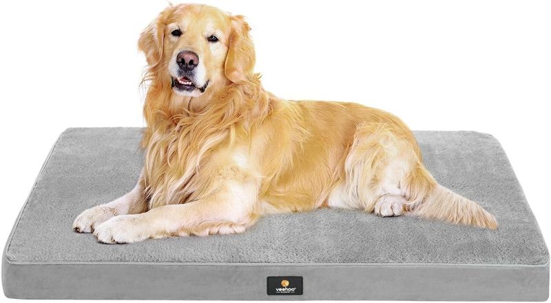 Photo 1 of Veehoo Dog Bed for Large Dogs - Orthopedic Dog Bed with Removable Washable Cover and Portable Handle, XL Dog Bed for Crate, Ped Bed Suitable for Dogs Up to 90lbs, Grey
