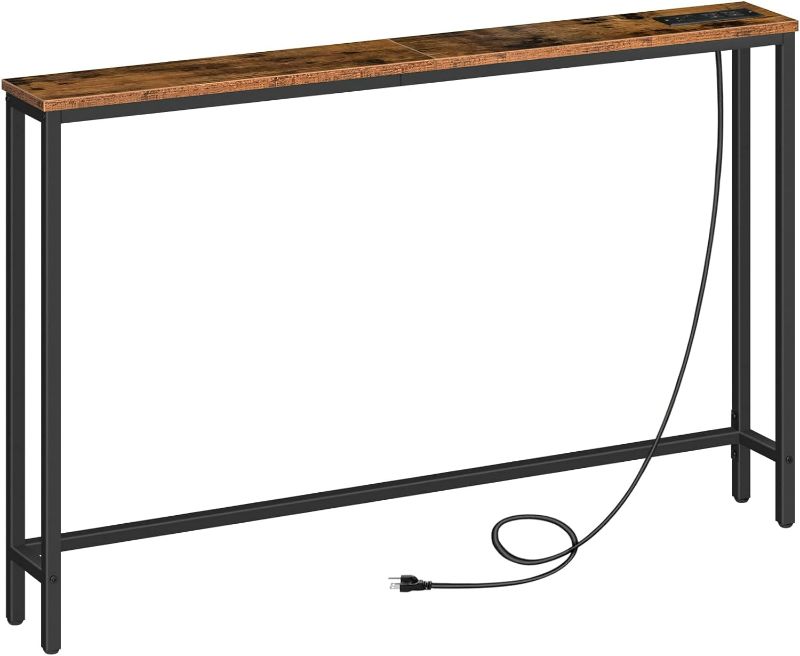 Photo 1 of HOOBRO Skinny Console Table with Power Outlets and USB Ports, Table with Charging Station, Narrow Sofa Table, Behind Couch Table, for Entryway, Hallway, Foyer, Rustic Brown BF15XG01G1
