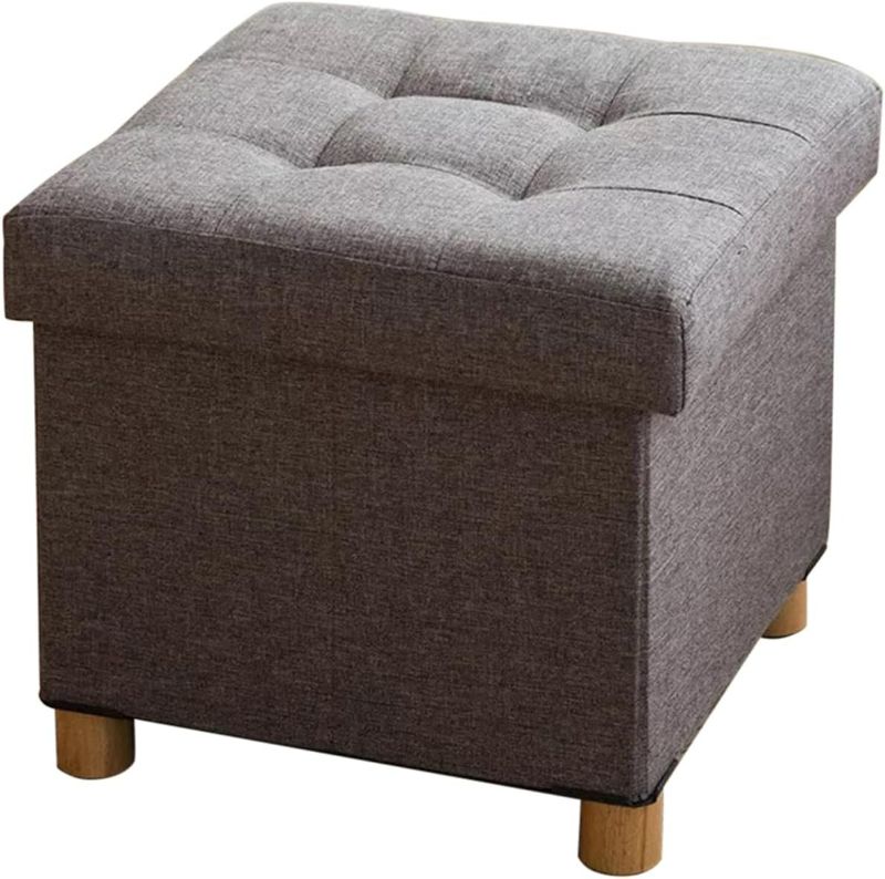 Photo 1 of BRIAN & DANY Foldable Storage Ottoman Footrest and Seat Cube with Wooden Feet and Lid, Grey 15” x15” x14.7”
