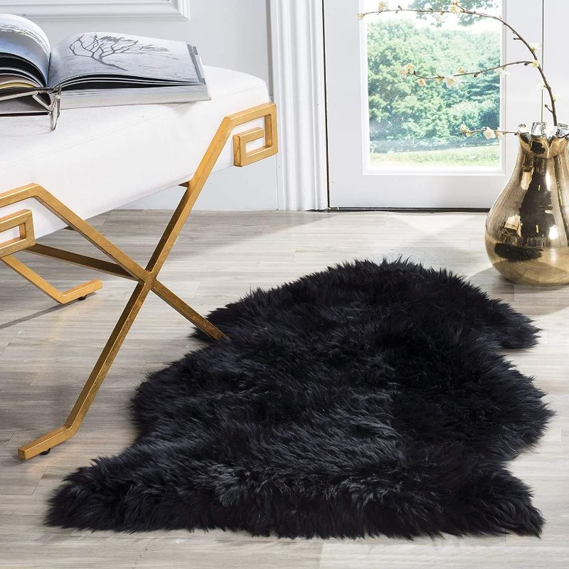 Photo 1 of OKAYDA Genuine New Zealand Sheepskin Area Rug Soft Lambskin Decorative Rug for Bedroom Sofa Floor One Pelt (Black 1pelt)
