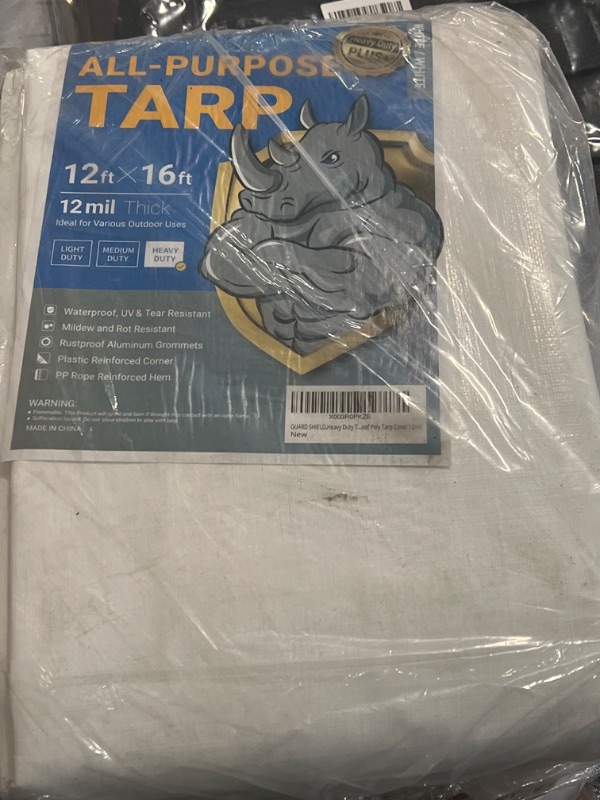 Photo 2 of GUARD SHIELD Tarps Heavy Duty Plus+ Waterproof 12x16 Feet White Multi-Purpose Thick Poly Tarp Cover 12mil White 12x16