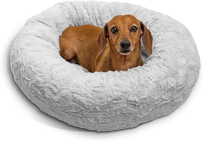 Photo 1 of Bedfolks Calming Donut Dog Bed, 36 Inches Round Fluffy Dog Beds for Large Dogs, Anti-Anxiety Plush Dog Bed, Machine Washable Pet Bed (Dark Grey, Large)
