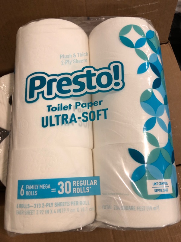 Photo 2 of Amazon Brand - Presto! 2-Ply Toilet Paper, Ultra-Soft, Unscented, 24 Rolls (4 Packs of 6), Equivalent to 120 regular rolls