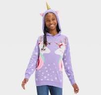 Photo 1 of Girls Unicorn Holiday Hooded Sweater Purple Size L