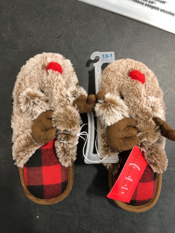 Photo 2 of Wondershop Christmas Red Nose Reindeer Plush Scuff Slippers Childs Size 13-1