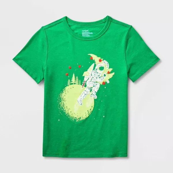 Photo 1 of Kids' Adaptive Short Sleeve 'Space' Holiday Graphic T-Shirt - Cat & Jack™ Green Pack Of 3 Size M