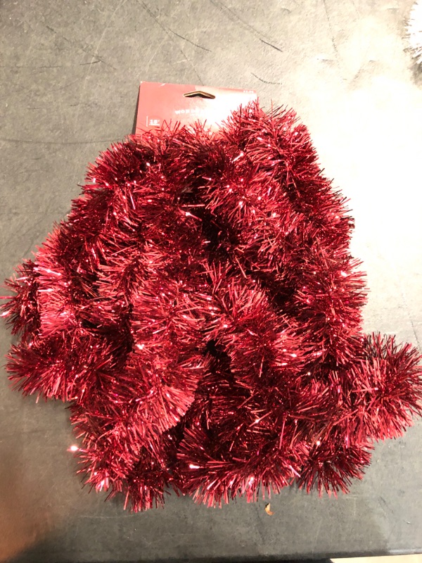 Photo 2 of Christmas Tinsel Garland Red 15ft