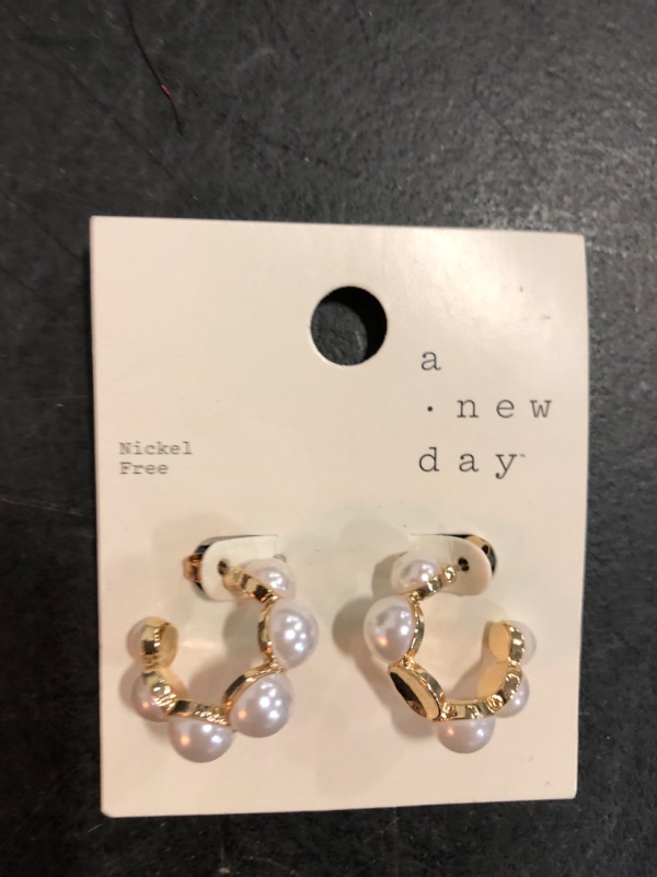 Photo 2 of Mini Pearl Hoop Earrings - A New Day™ Gold