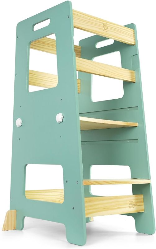 Photo 1 of WOOD CITY Kitchen Step Stool - Safe Montessori Standing Tower for Kids with Safety Rail