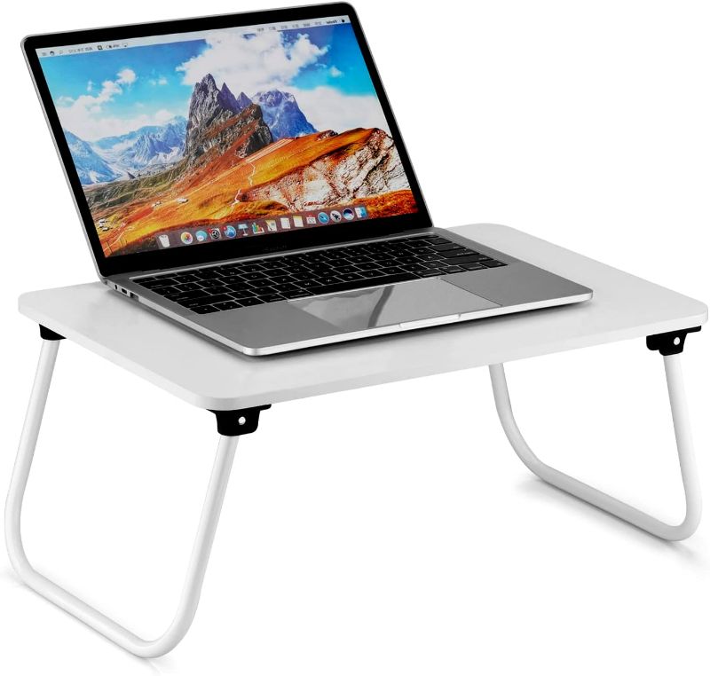 Photo 1 of Folding Lap Desk, Ruxury Laptop Stand Bed, Breakfast Serving Tray, Portable & Lightweight Mini Table, Lap Tablet Desk for Sofa Couch Floor - White