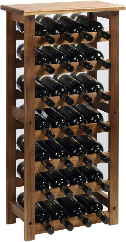 Photo 2 of everous Wooden Wine Rack, 7 Tire Floor Wine Storage Rack, 28 Bottles Holder, Freestanding Display Rack for Kitchen, Pantry, Cellar, Natural Free Standing Floor Wine Rack