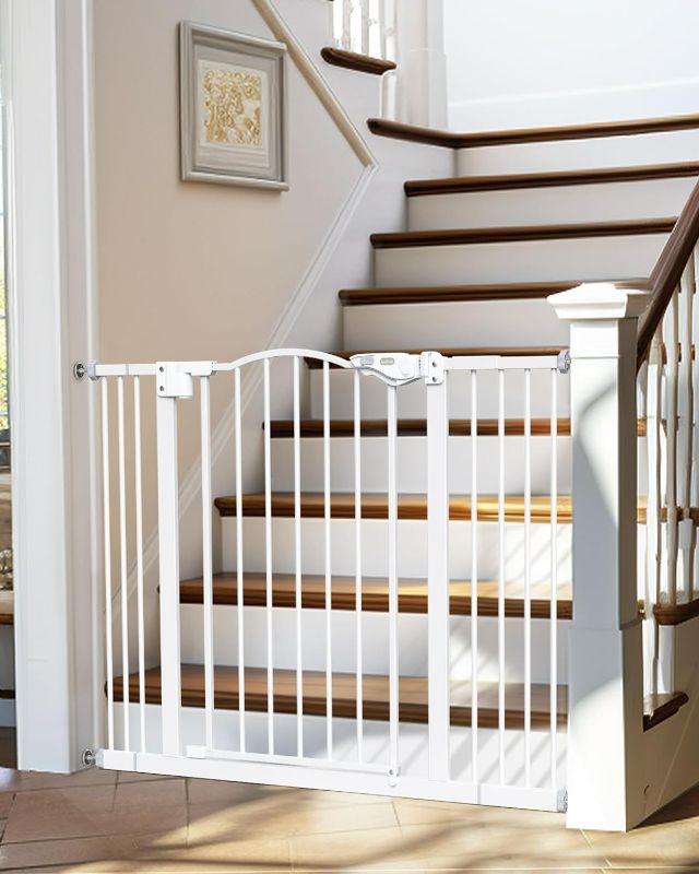Photo 1 of InnoTruth 29-39.6" Baby Gate for Pets, Auto Close Both Sides Dog Gate with One-Hand Opening, 30" Tall Safety Gates for Stairs, Hallways, Bedrooms, Wall Pressure Mount No Drill, White