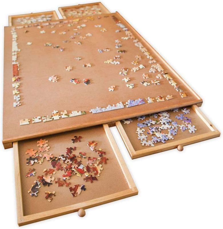 Photo 1 of Bits and Pieces - 1500 Piece Puzzle Board with Drawers - Jumbo Wooden Puzzle Plateau – Portable Puzzle Table 26"x 34" - Tabletop Deluxe Jigsaw Puzzle Organizer and Puzzle Storage System
