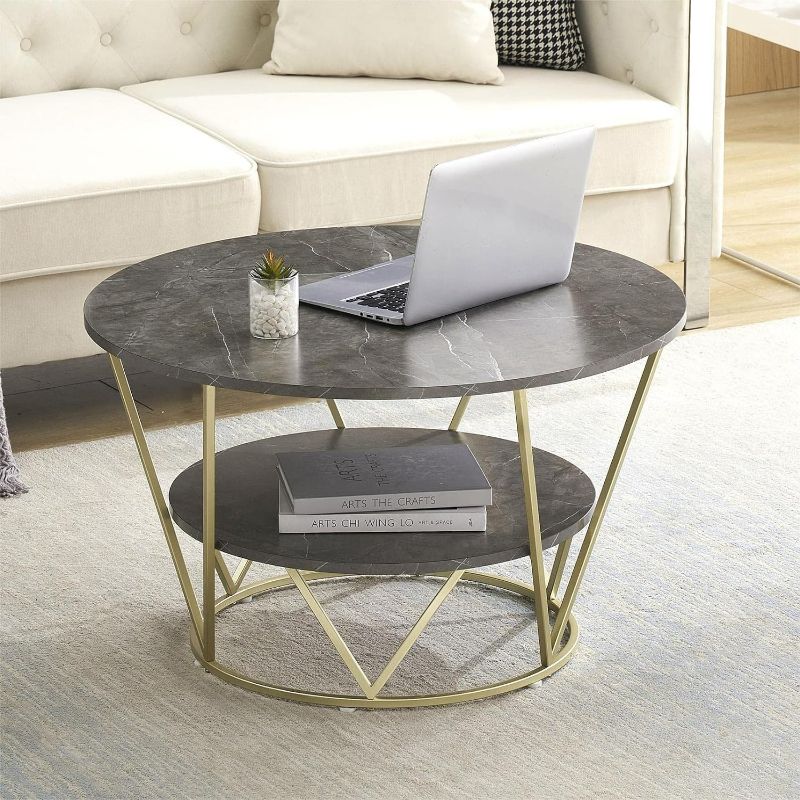 Photo 1 of hitsuki Gold Coffee Table Round Black Gray Faux Marble Coffee Tabls for Living Room Modern Coffe Table with Storage Mid Century Center Table Marble Top Tea Table