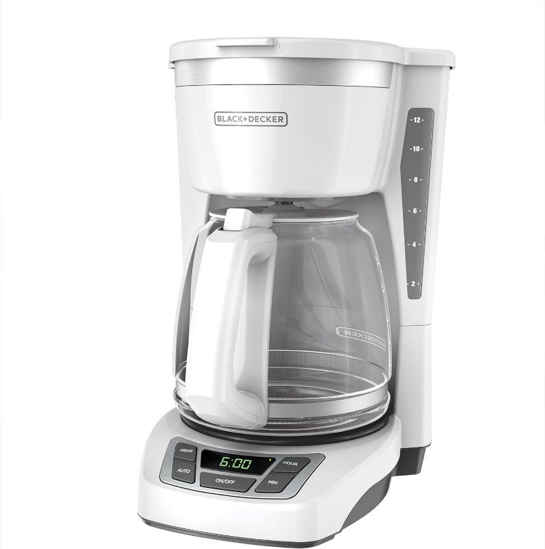 Photo 1 of BLACK+DECKER 12-Cup Digital Coffee Maker, CM1160W, Programmable, Washable Basket Filter, Sneak-A-Cup, Auto Brew, Water Window, Keep Hot Plate, White