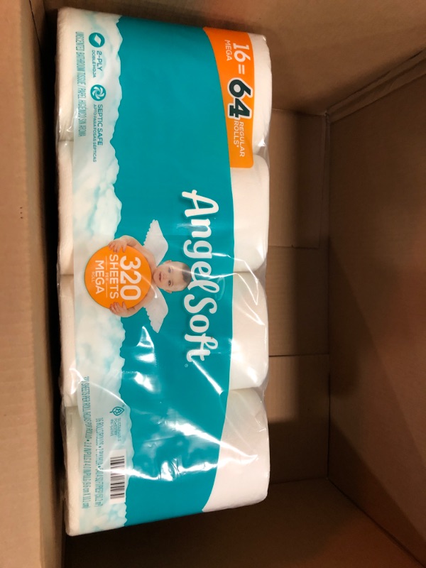 Photo 2 of Angel Soft Toilet Paper, 2 Ply Tissue Roll - Ultra Soft, Clog & Septic Safe Bath Tissue for Home Kitchen Bathroom Hygiene Supplies (16 Mega Rolls = 64 Regular Rolls) 1 Pack