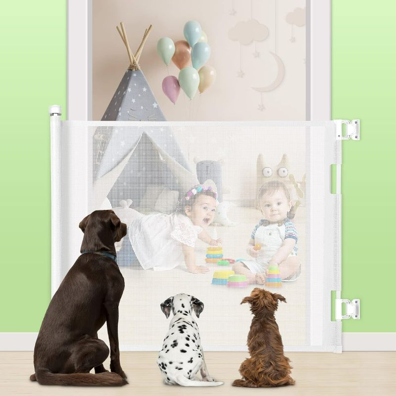 Photo 1 of etractable Baby Gate, Extra Wide Safety Kids or Pets Gate, 33” Tall, Extends to 55” Wide, Mesh Safety Dog Gate for Stairs, Indoor, Outdoor, Doorways, Hallways