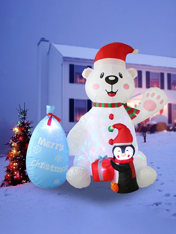 Photo 1 of 7 FT LED Lights Christmas Snowman Penguin Gifts Box Design Outdoor Inflatable Decorations - Multi-a
