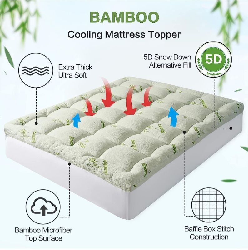 Photo 2 of Bamboo Queen Mattress Topper 60"x80" 1200 GSM Quilted Fitted Mattress Pad/ Mattress Cover 