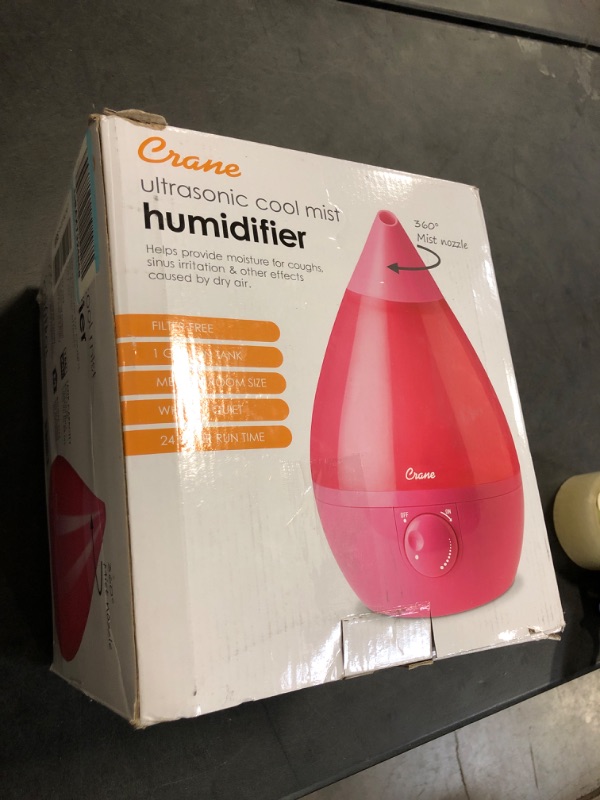 Photo 3 of Crane Ultrasonic Humidifiers for Bedroom and Office, 1 Gallon Cool Mist Air Humidifier for Large Room and Home, Humidifier Filters Optional, Pink Pink 1 Gallon