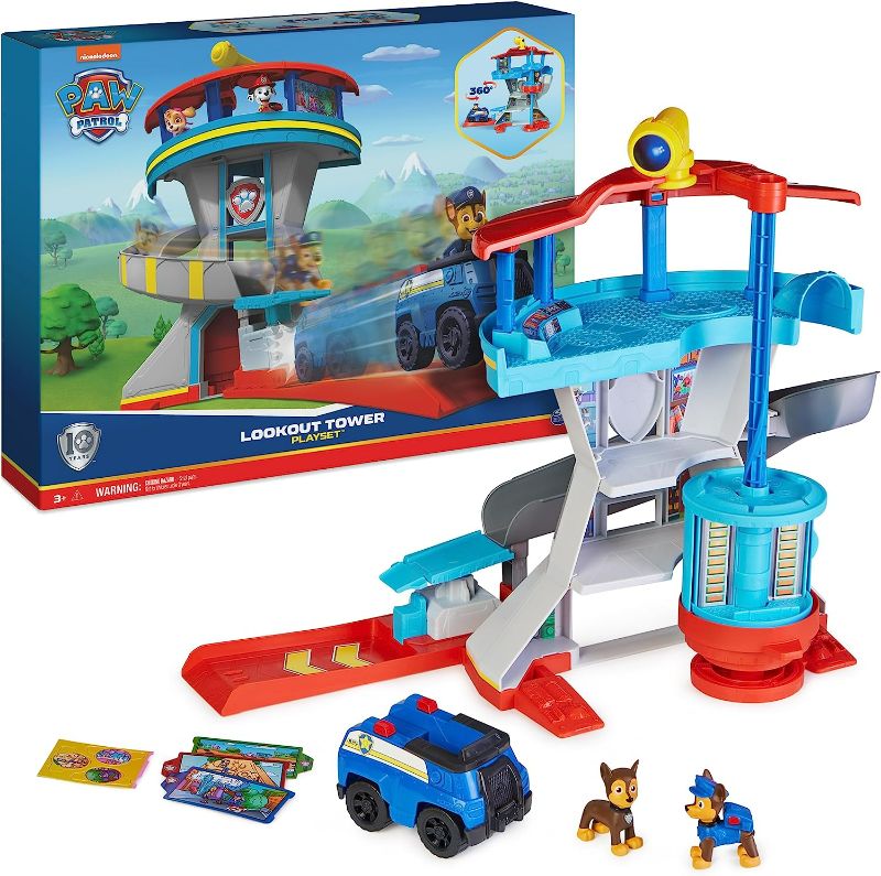 Photo 1 of Paw Patrol Lookout Tower Playset with Toy Car Launcher, 2 Chase Action Figures, Chase’s Police Cruiser and Accessories, Kids Toys for Ages 3 and up
