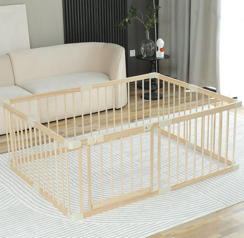 Photo 1 of Baby Playpen Play Fence Gate Play Pen Wood Large,Playpens for Babies and Toddlers Kids Indoor,Baby Play Yards Gym Area,Baby Day Care Play Pin 