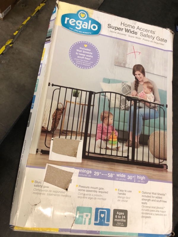Photo 2 of Regalo 58-Inch Home Accents Super Wide Walk Through Baby Gate, Includes 6-Inch, 8-Inch and 12-Inch Extension, 4 Pack of Pressure Mounts and 4 Pack of Wall Cups and Mounting Kit 58 Inches Extra-Wide