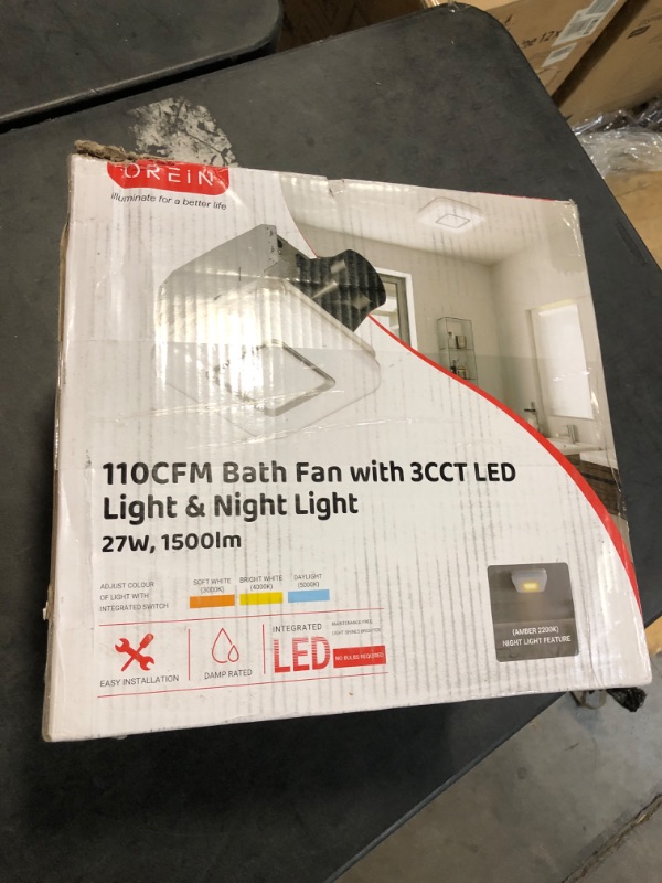 Photo 3 of OREiN Bathroom Exhaust Fan with Light, 110 CFM 2.0 Sones, 27W Bathroom Fan with Light for Home, 1500lm LED Light 3000K/4000K/5000K Selectable & Nightlight, FCC/ETL Listed, Bathroom Fan Light Combo