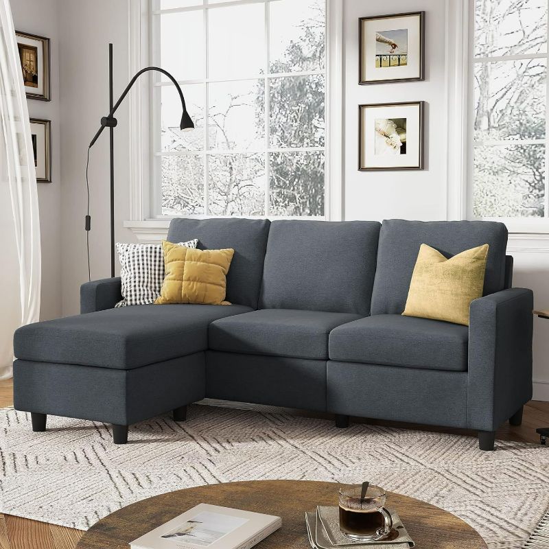 Photo 1 of HONBAY Convertible Sectional Sofa, L Shaped Couch with Reversible Chaise for Small Space, Dark Grey
