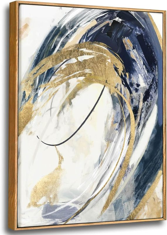Photo 1 of SDYA Gold Wall Decor Living Room Decor Abstract Wall Art Blue Paintings Bedroom Decor Aesthetic Frame Wall Decorations for Office Abstract Artwork Bathroom Home Decor 24x36 Inch
