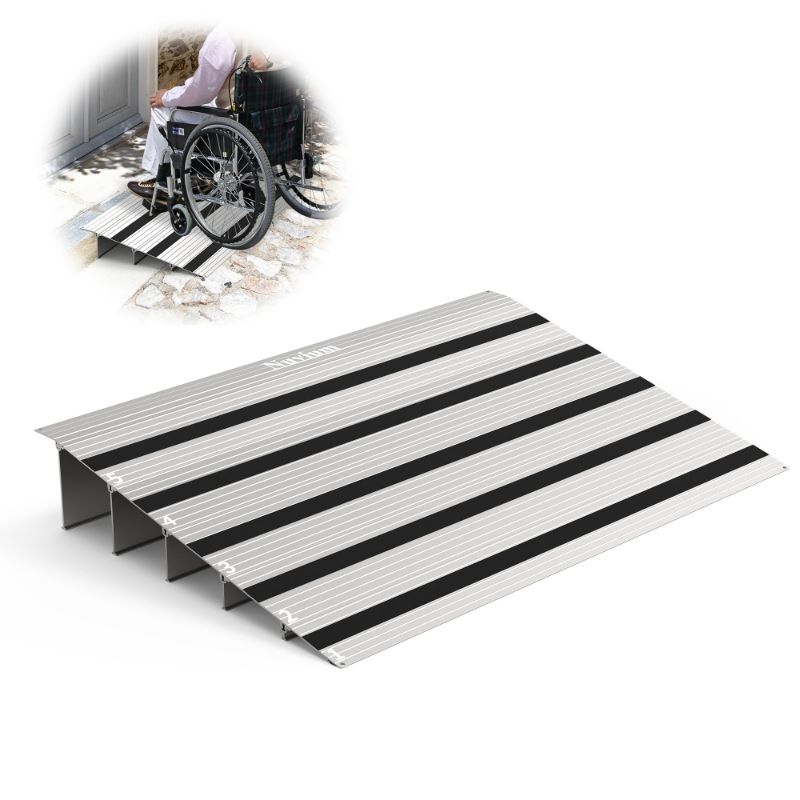 Photo 1 of Nuvium 5" Rise Threshold Ramp, Aluminum Door Entry Ramp for Wheelchairs, 800lbs Load Capacity, Adjustable Temporary or Permanent Ramps for Scooters, Walkers, Canes, Crutches