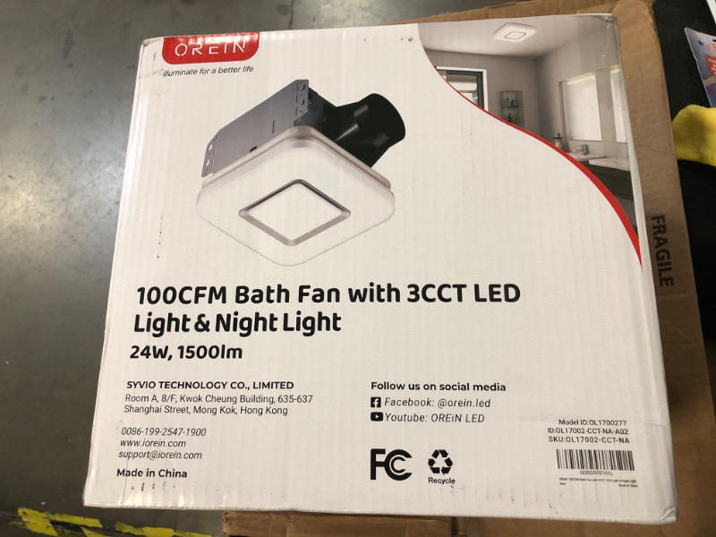 Photo 2 of OREiN Bathroom Exhaust Fan With Light, 25W Household Ventilation Fan With Light, 100 CFM, 1.5 Sones Bathroom Fan Combo for Home, 1500Lm Dimmable LED Light 3000K/4000K/5000K Selectable and Nightlight 3CCT Selectable with Nightlight