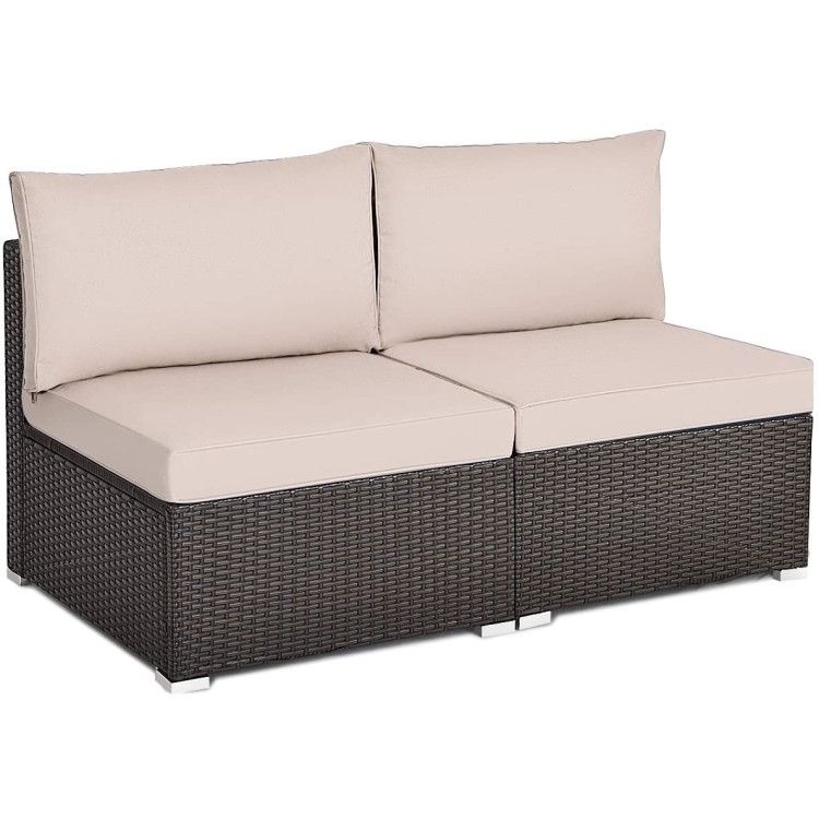 Photo 1 of 2 Pieces Patio Rattan Armless Sofa Set with 2 Cushions and 2 Pillows