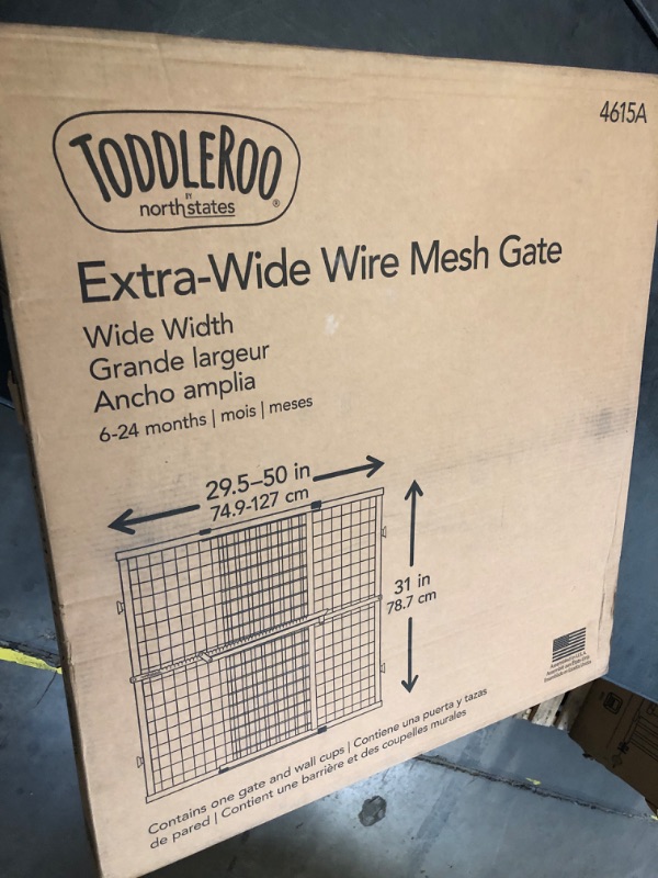 Photo 1 of Toddleroo by North States 50" Wide Extra Wide Wire Mesh Baby Gate, Made in USA: Installs in Wide Opening Without damaging Wall. Pressure Mount. Fits 29.5"-50" Wide (32" Tall, Sustainable Hardwood)